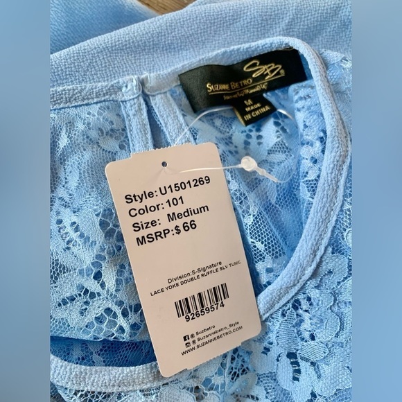 Suzanne Betro Lace Yoke Double Ruffle Sleeve Tunic Too - Picture 10 of 14